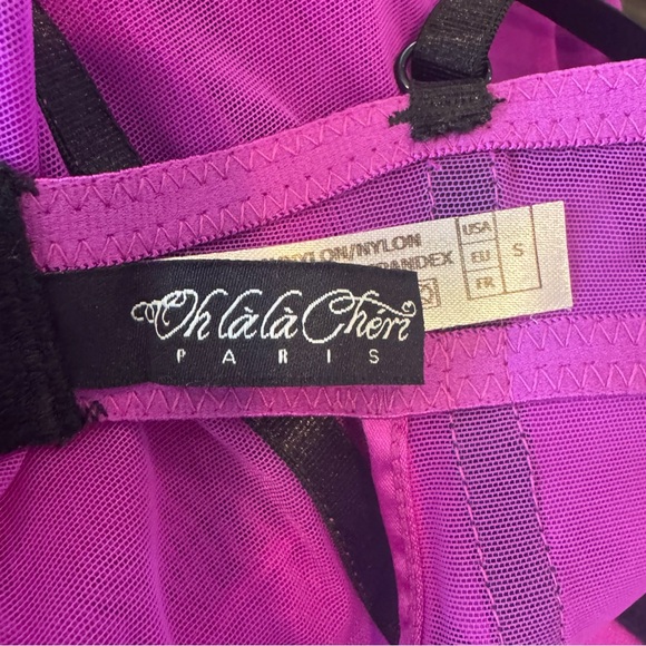 NWT Frederick’s of Hollywood Lace Stretch Mesh Purple Paris Slip Thong 2PC Set S - Picture 2 of 5